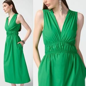 Joseph Ribkoff Fit-And-Flare Midi Cotton Dress Kelly Green Sz 14 feminine chic